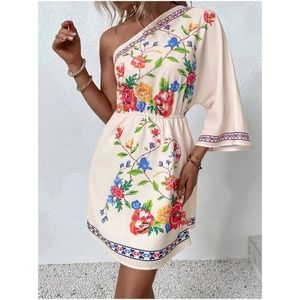 Bohemian Floral Print One Shoulder Dress